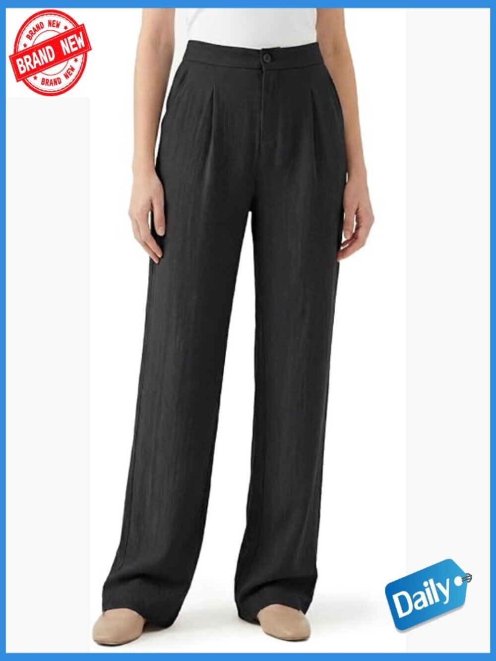 High Rise Straight Leg Linen Dress Pants for Tall Women 5'8"+ Wide Leg Palazzo